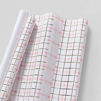 Plaid Gift Wrap Pink/Gold - Wondershop™