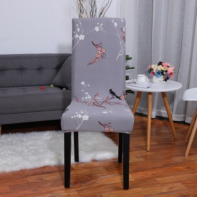 1 Pc Polyester Spandex Floral Print Dining Chair Slipcovers Purple  - PiccoCasa