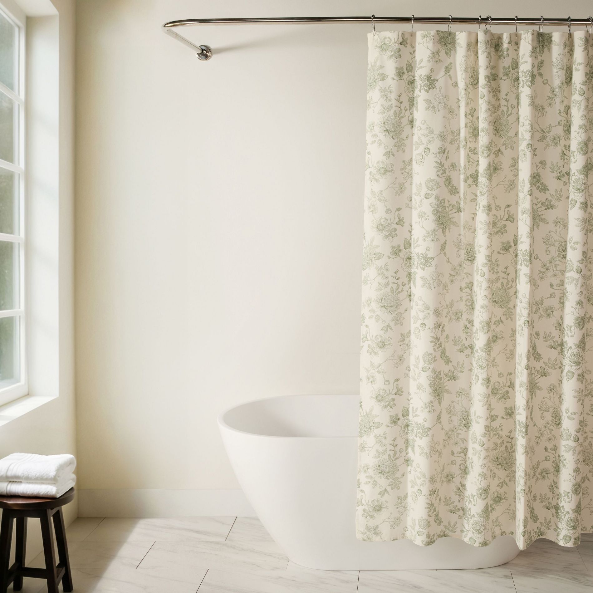 Cotton Rich Printed Shower Curtain – 72x72 Washable Fabric, Modern Farmhouse Bathroom Decor - Becky Cameron