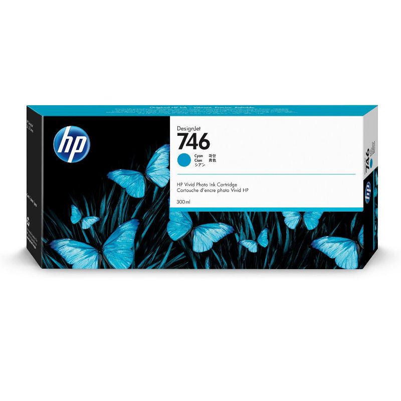 HP Inc. 746 300-ml Cyan DesignJet Ink Cartridge, P2V80A, 1 of 5
