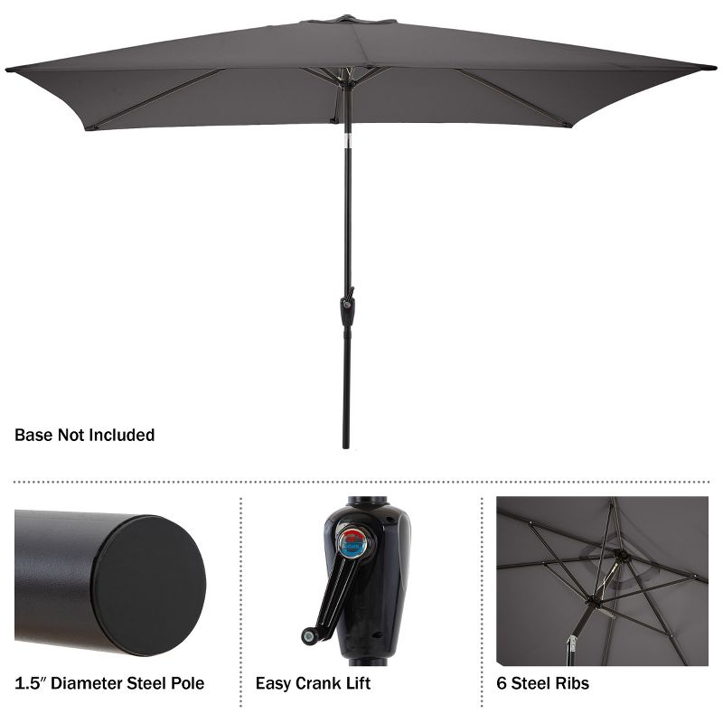 Pure Garden 10-ft Rectangular Patio Umbrella - Easy Crank Sun Shade with Push Button Tilt for Outdoor Furniture, Deck, Backyard, or Pool, 4 of 11