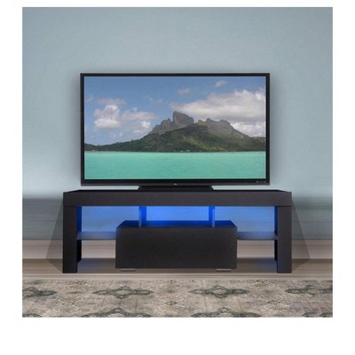 black LED TV Stand Wood TV Console With Storage Drawers LED TV Media Stand Entertainment Center With 16 Colors LED Light Up To 43" For Gaming Living