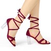 Allegra K Women's Velvet Lace Up Clear Heels Block Heel Sandals - 2 of 4