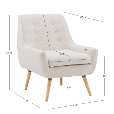Natural Faux Sherpa Upholstered Accent Chair with Wood Legs