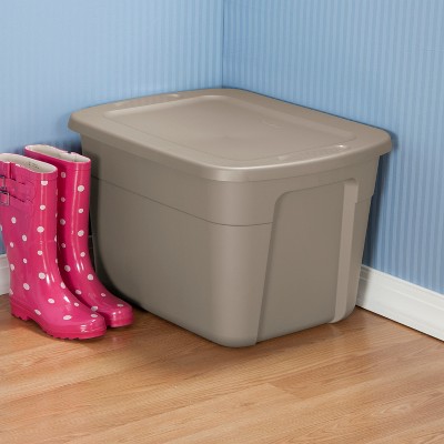 18gal Storage Tote Gray - Room Essentials: Plastic Utility Container, Lidded, Stackable, Built-In Handles, 72qt Capacity - image 2