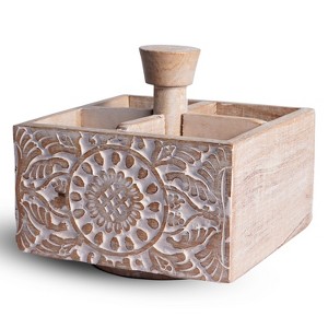 Mela Artisans Wooden Spinning Pen Holder (White) - 1 of 4