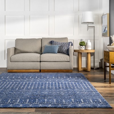 Dark Blue Trellis Synthetic Reversible Runner Rug
