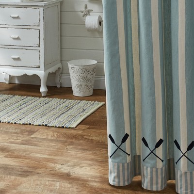 Light Blue and Cream Striped Cotton Shower Curtain 72" x 72"