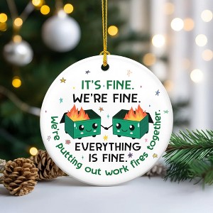 Christmas Funny Work Gifts for Coworkers - Ceramic Dumpster Fire Christmas Ornaments 2025 - 1 of 4