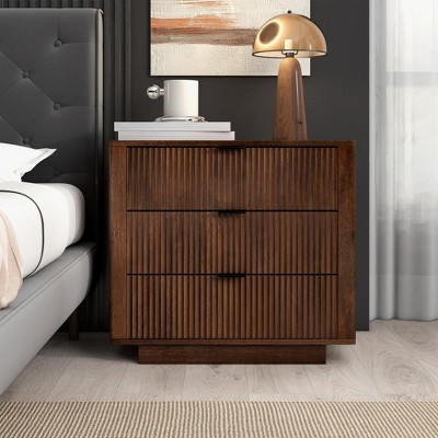 Chic Crate-Lola Walnut Nightstand End Table – 3-Drawer Multi-Room Bedside Table, Rustic Brown