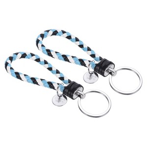 Unique Bargains Braided PU Leather Wallet Keychain with Stainless Steel Key Ring 2 Pcs - 1 of 3
