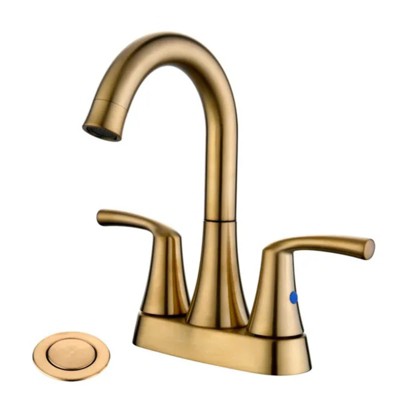 LunaLulink 2 Handle Bathroom Faucet Gold, 4-Inch Bathroom Sink Center Faucet with Pop-Up Drain Plug 2 Hole