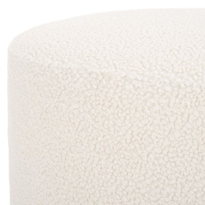 Riah Off White Boucle Round Ottoman with Natural Wood Base