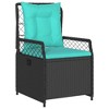 vidaXL Reclining Patio Chairs - 2 Outdoor Lounger Armchairs Black Poly Rattan, Adjustable Backrest, Removable Turquoise Cushions - 4 of 4