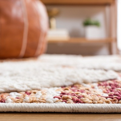 Ivory and Rust Diamond Braided Shag Area Rug
