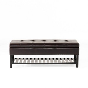 GDFStudio Kilbourne Contemporary Faux Leather Tufted Storage Ottoman Bench with Rack, Brown - 1 of 4