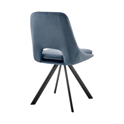 Blue Velvet Upholstered Side Chair with Black Metal Frame, 18" x 24"