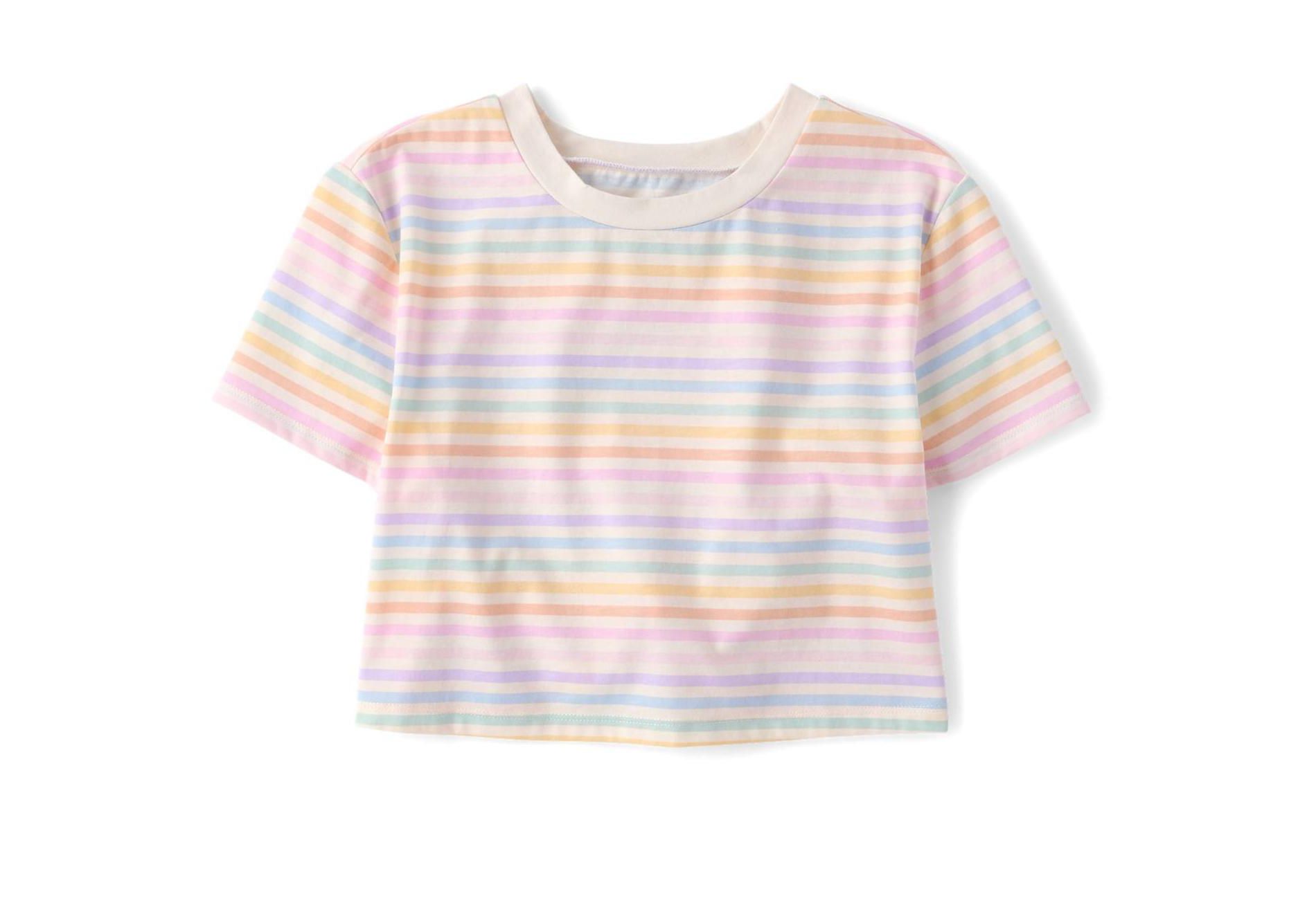 The Children's Place Girls Short Sleeve Rainbow Striped Tulip Top