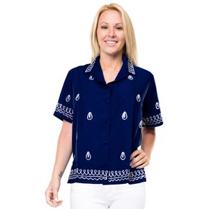 LA LEELA Women's Casual Hawaiian Short Sleeve Blouse Shirt Solid Blouses Button Down Dress Tops Tee Shirts T Shirts for Women - 1 of 3