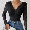 Women Shapewear Lace V-Neck Sheer Long Sleeve Bodysuit with Snap Closure - 3 of 4