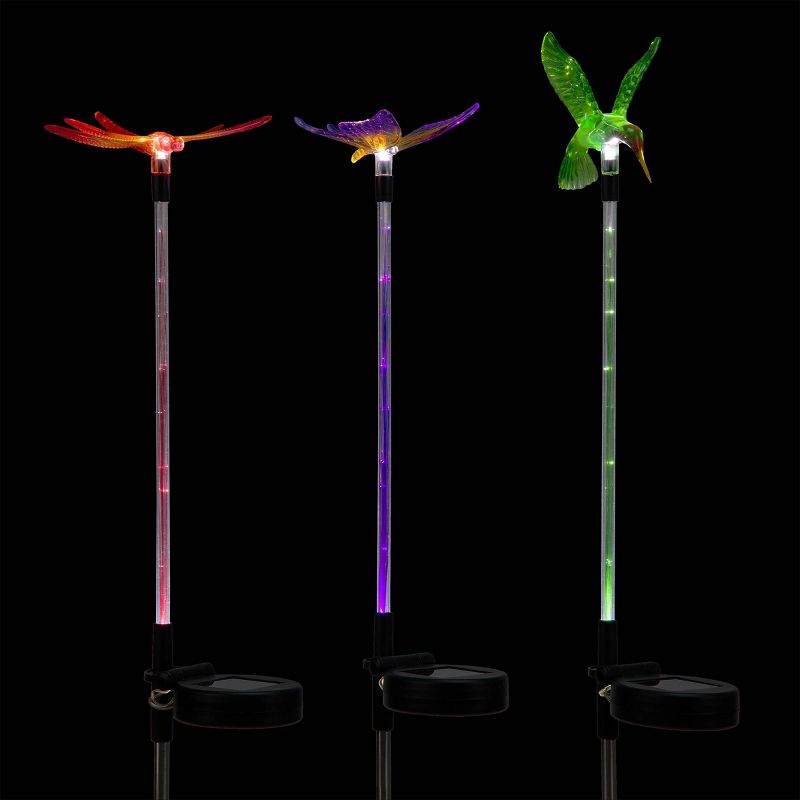 3pc Butterfly, Hummingbird, and Dragonfly Solar Fiber LED Pathway Garden Stakes - Alpine Corporation, 6 of 12