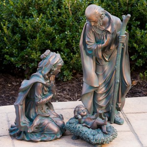 Evergreen 3-Piece Bronze Finish Mary, Joseph and Baby Jesus Outdoor Safe Garden Nativity Set - 1 of 4