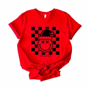 S.W.Smiley Checkered Christmas Wink - Women's Short Sleeve Graphic T-Shirt - 1 of 4