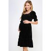 Hello Miz Women's Velvet Empire Waist Puff Sleeve Smocked Neck Maternity Dress - 2 of 4