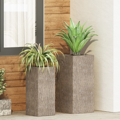 Christopher Knight Home Littell Outdoor Lightweight Concrete Small and Medium Planters (Set of 2), Brown