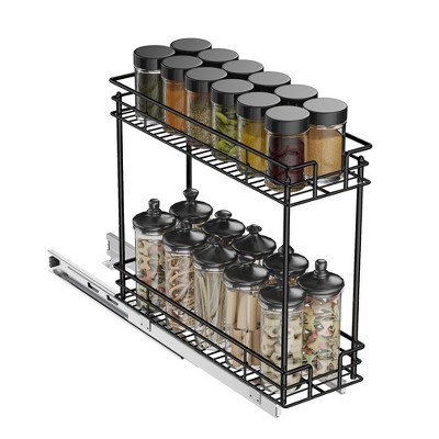 LOVMOR Pull Out Cabinet Organizer and Storage (7" W x 21" D) 2-Tier Pull Out Shelf Storage for Kitchen Base Cabinet Black