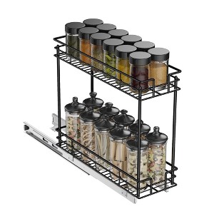 LOVMOR Pull Out Cabinet Organizer and Storage (7" W x 21" D) 2-Tier Pull Out Shelf Storage for Kitchen Base Cabinet Black - 1 of 4