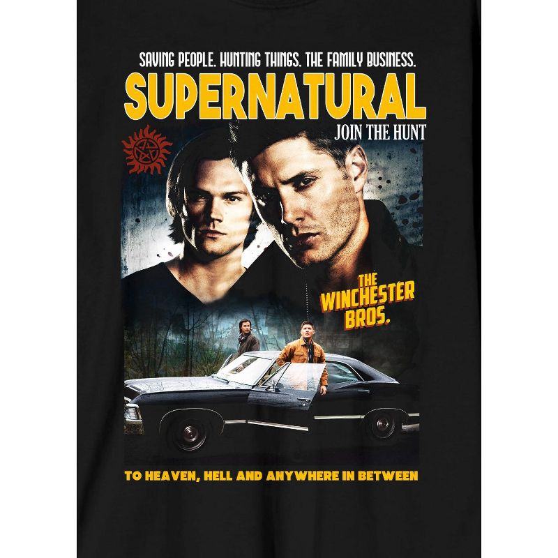 Supernatural Poster Design Cast and Title Logo Adult Black Long Sleeve Crew Neck Tee, 2 of 4