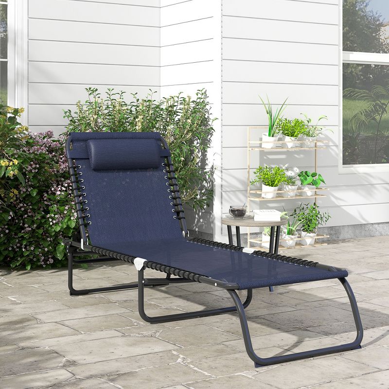 Folding Chaise Lounge Pool Chair with 4-Position Reclining Back, Pillow, Breathable Mesh & Bungee Seat, 4 of 12