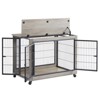 Dog Furniture Crate, 4 Wheels + 2 Doors, Indoor Wooden Dog Kennel Table with Lift Top, for Home Living Room, Grey - 3 of 4