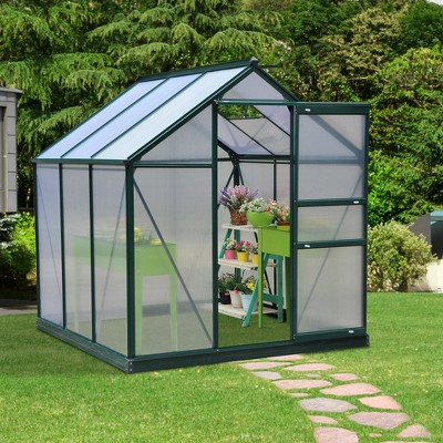 Outsunny Green Polycarbonate Walk-In Garden Greenhouse with Aluminum Frame