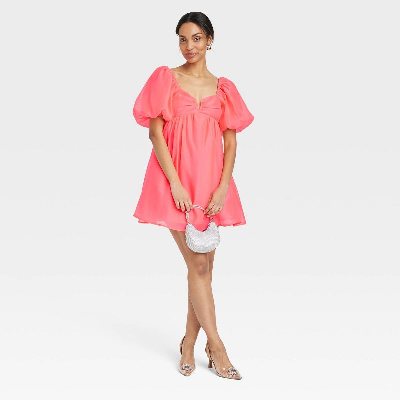 Women's Balloon Short Sleeve Organza Baby Doll Dress - A New Day™, 4 of 12