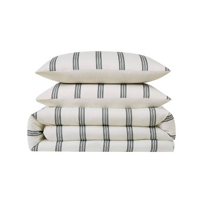 Ivory and Black Striped Microfiber Queen Comforter Set