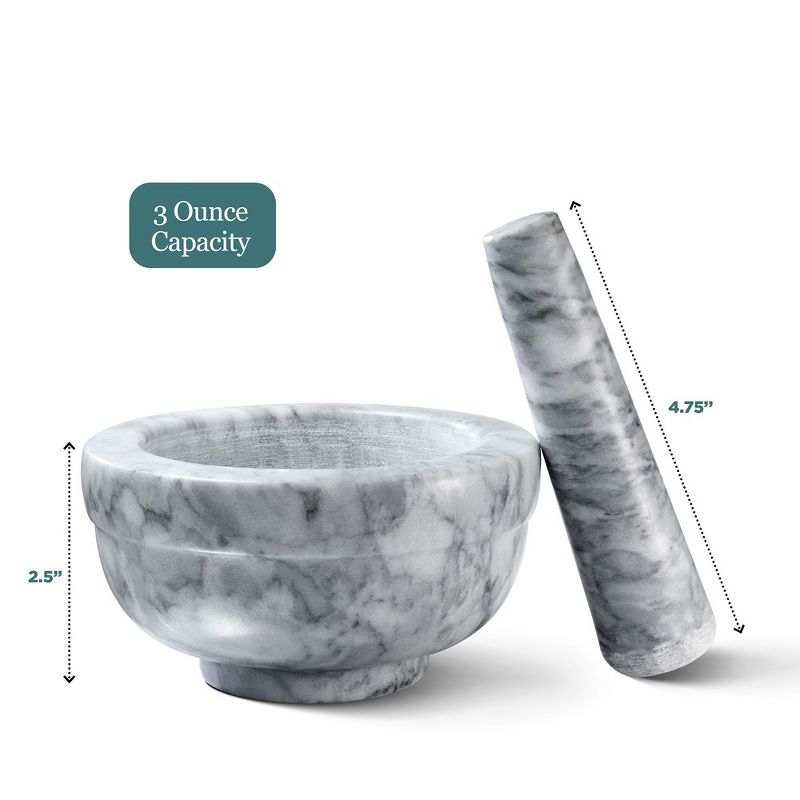 Granite Mortal and Pestle Set with White Marble Finish for Grind Spices and Pills in Grey 4.5 Inch diameter - Homeitusa, 2 of 8