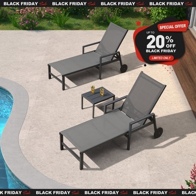 PURPLE LEAF Outdoor Chaise Lounge with Wheels for Outside 2 Pieces Aluminum Patio Lounge Chair with 5 Adjustable Position Recliner Side Table Included