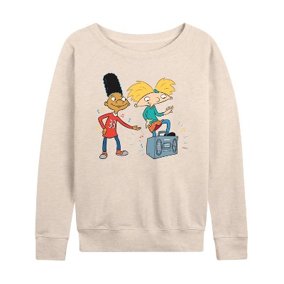 Women's - Hey Arnold! - HA Air Guitar Lightweight French Terry Wide Neck Long Sleeve Shirt