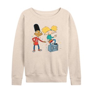 Women's - Hey Arnold! - HA Air Guitar Lightweight French Terry Wide Neck Long Sleeve Shirt - 1 of 4