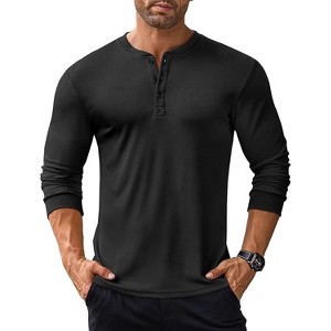 COOFANDY Men's Long Sleeve Henley Shirts Stretch Ribbed T-Shirts Fashion Casual Basic Tops - 1 of 4