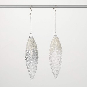 7.75"H Sullivans Christmas Glittered Pinecone Ornaments Set of 2  White-Silver - 1 of 2