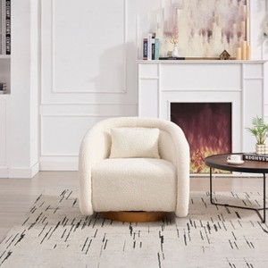 CAVINAS 360° Swivel Accent Chair Pumpkin-Shaped Armchair with 1 Pillow Back,Luxury Teddy Leisure Chair Lounge for Living Room&Bedroom - 1 of 4