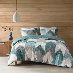 3 Pcs Sophisticated Ikat Chevron Print Comforter Set, All Season Home Textile fits Modern Bedroom Decor - 1 of 4