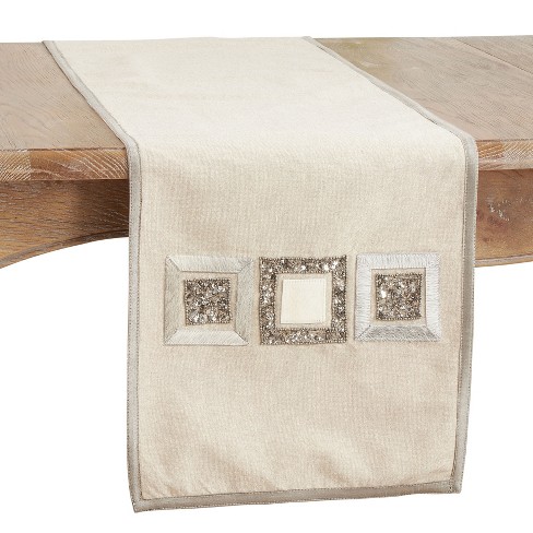 Saro Lifestyle Beaded Design Embroidered Cotton Table Runner