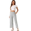 INSPIRE CHIC Women's Cotton Stretchy Elastic Waist Straight Wide-Leg Pajama Pants with Pockets - 2 of 4