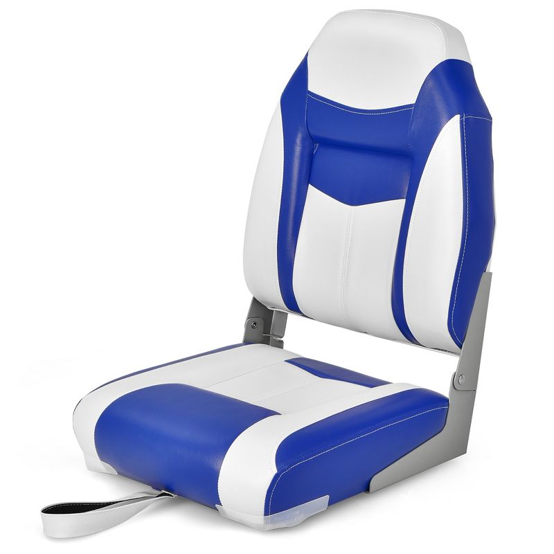 Costway High Back Folding Boat Seats w/ Blue White Sponge Cushion & Flexible Hinges, 1 of 9