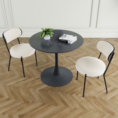 CAVINAS Modern Minimalist Dining Chair with Upholstery Seat and Backrest,Teddy Velvet Chairs for Living Room,Black Round Table Set,Set of 3/5,Black
