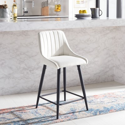 Ivory and Black Velvet Mid-Century Modern Counter Stool